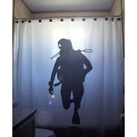 Taucher Duschvorhang, Schnorcheln Badezimmer Dekor, Tiefseetauchen Unter Wasser. Extra Langer Stoff in 84 Und 96 Zoll Als Sonderanfertigung von CustomShowerCurtains
