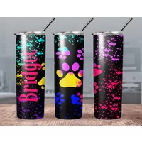 Personalisierte Hundepfote Becher/ Farbe Splatter Bunte Pfote Print Tumbler von CustomSipsBoutique