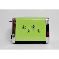 Apfelgrüner Retro Style Toaster Mit Schwarzem Starburst, Breitschlitz-Toaster, Atomic Chrom-Toaster von CustomappliancesbyJ