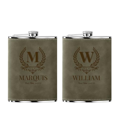 2 Stück 8oz Personalisierter Flachmann Edelstahl Trauzeugen Flachmann mit Gravur Geschenkidee für Hochzeit und Männer, Grün von Customaster