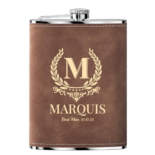 1 Stück 8oz Personalisierter Flachmann Edelstahl Trauzeugen Flachmann mit Gravur Geschenkidee für Hochzeit und Männer, Braun von Customaster