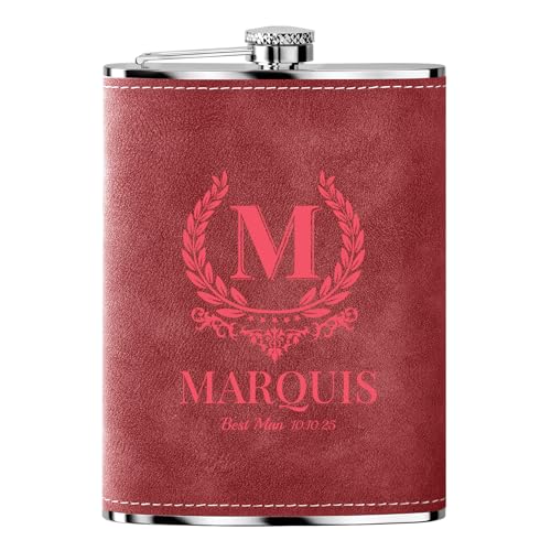 1 Stück 8oz Personalisierter Flachmann Edelstahl Trauzeugen Flachmann mit Gravur Geschenkidee für Hochzeit und Männer, Rot von Customaster