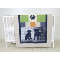 Baby Boy-Decke, Labrador Quilt, Hund Kindergarten Decke, Chevron-Kinder-Quilt, Marine Grün-Beige-Bettwäsche, Chevron-Decke, Maßgeschneiderte von Customquiltsbyeva