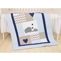 Elefanten Baby Decke, Blau Grau Marine Quilt Krippe Bettwäsche, Chevron-Elefant-Decke, Safari Kindergarten von Customquiltsbyeva