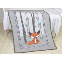 Fuchs Petrol/Grau Kinderzimmer, Baby Boy Quilt, Wald Kinderbett Bettwäsche, Wald-Decke, Decke, Maßgeschneiderte von Customquiltsbyeva