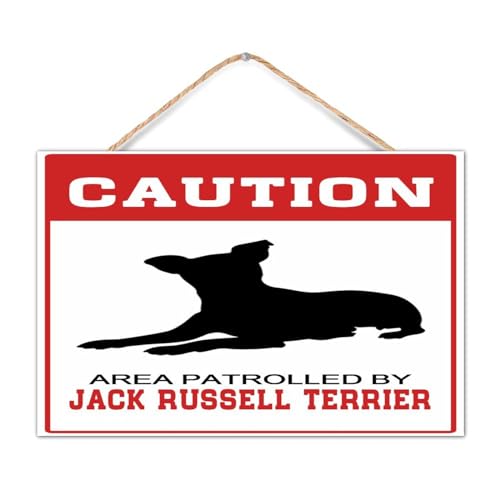 Holzschild mit Aufschrift "Area Patrolled by Dog Jack Russell Terrier", rustikale Dekoration, Vintage, Warnschilder, motivierende Holzschilder für Zimmer, Küche, Fenster, 30,5 x 20,3 cm von CustonCares
