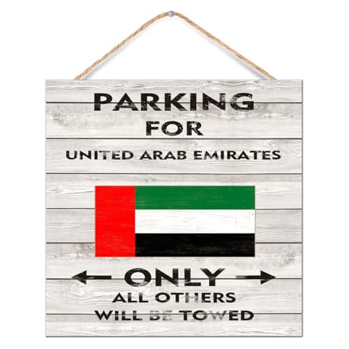 Rustikales Holzplankenschild zum Aufhängen, Parkplatz nur für die Vereinigten Arabischen Emirate, Wanddekoration für Fenster, Nationalflagge, nautische Geschenke, Holzschild, vertikale Wanddekoration, von CustonCares