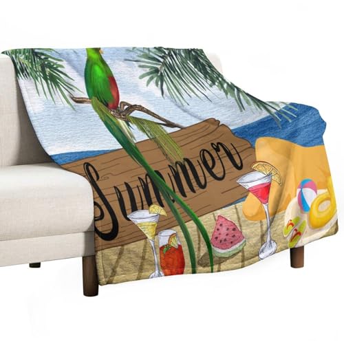 CustonCares Sommerdecke mit Papageienvogel, Fleece, 127 x 152,4 cm, atmungsaktiv, bequem, Blumen, Blätter, Aras, Bettdecke für Bett, Sofa, Couch, Camping, Reisen von CustonCares