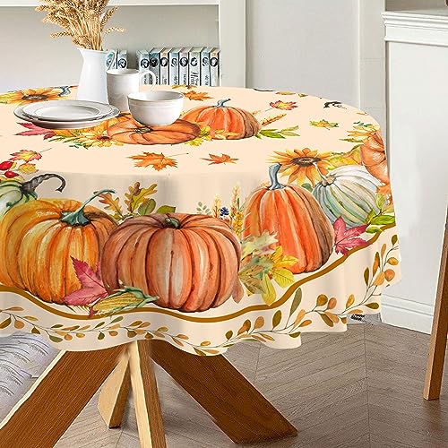 Cusugbaso Runde Tischdecke, 177,8 cm, Herbstdekorationen für Zuhause, wasserabweisend, Erntedankfest, Kürbisse, Herbstdekoration für Zuhause, Tisch, Party von Cusugbaso