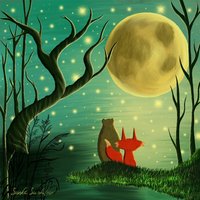 Bär Fuchs Und Mond Kunstdruck | 4 Verschiedene Größen - Sterne Grußkarte von CutTheFish