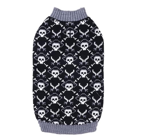 Cutebone Halloween-Hundepullover, Piratenschädel Gestrickt Welpenkleidung für kleine Hunde, Gemütliche Sweatshirts, Hundemäntel mit Loch für die Leine DS39L-DE von CuteBone