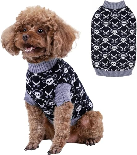 Cutebone Halloween-Hundepullover, Piratenschädel Gestrickt Welpenkleidung für kleine Hunde, Gemütliche Sweatshirts, Hundemäntel mit Loch für die Leine DS39S-DE Cutebone Halloween-Hundepullover, Piratenschädel Gestrickt Welpenkleidung für kleine Hunde, Gemütliche Sweatshirts, Hundemäntel mit Loch für die Leine DS39S-DE von CuteBone