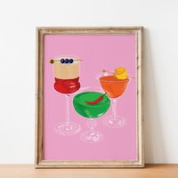 Cocktail Illustration Wandkunst, Barwagen Kunst, Bar Art, Wanddruck von CuteSalutePrints