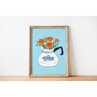Corningware Blaue Kornblume Vintage Druck Retro Küche Kunst Illustration, Geschenk Für Sie, Muttertag von CuteSalutePrints