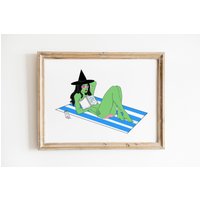 Hexe Strand Illustrierte Wanddruck, Wohnheim Kunst, Strand, Lustige Süße Wanddekoration, Wohnzimmer Galerie Wandkunst, Wohnung Dekor von CuteSalutePrints