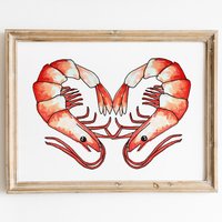 Garnelen Liebe Wandkunst, Süße Herzförmige Druck, Ocean Küchen Dekor, Wohnzimmer Kunst, Wunderliche Adrette Wanddekoration, Dekor von CuteSalutePrints