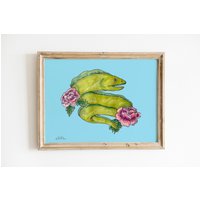 Muräne Wanddruck, Hübscher Aal, Wanddekor, Wandkunst, Hand Illustriert von CuteSalutePrints