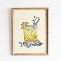 Zitrone Cocktail Wandkunst, Handbebildert, Wanddeko von CuteSalutePrints