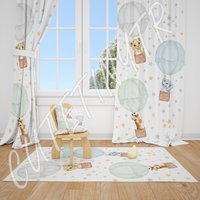 Aquarell Heißluftballons Und Dschungel-Tiere Baby Jungen Zimmer Vorhang Kinderzimmer Vorhänge Fenster von CuteTinyTr