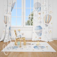 Aquarell Heißluftballons Und Sterne Baby Jungen Zimmer Vorhang Kinderzimmer Vorhänge Fenster von CuteTinyTr