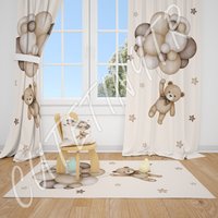 Aquarell Luftballons Und Teddy Bär Baby Jungen Zimmer Vorhang Kinderzimmer Vorhänge Fenster von CuteTinyTr