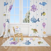 Aquarell Seetiere Baby Jungen Zimmer Vorhang Kinderzimmer Vorhänge Fenster von CuteTinyTr