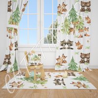 Aquarell Wald Tiere Jungen Zimmer Vorhang Kinderzimmer Vorhänge Fenster von CuteTinyTr