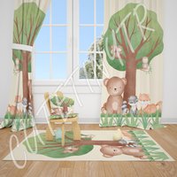 Aquarell Waldtiere Baby Jungen Zimmer Vorhang Kinderzimmer Vorhänge Fenster von CuteTinyTr