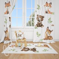 Aquarell Waldtiere Baby Jungen Zimmer Vorhang Kinderzimmer Vorhänge Fenster von CuteTinyTr