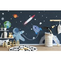 Astronaut Planeten Und Weltraum Kinderzimmer Tapete Selbstklebend Peel & Stick Wand Wandbild Abnehmbare Wanddekoration von CuteTinyTr