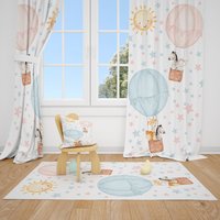 Blau, Rosa Luftballons Und Safari Tiere Baby Zimmer Vorhang Kinderzimmer Vorhänge Fenster von CuteTinyTr