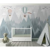 Dreieck Schnee Berge Und Luftballons Tapete Kinderzimmer Junge Babyzimmer Wandbild von CuteTinyTr