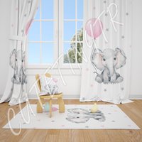 Elefant Ballon Und Sterne Baby Girl Gardinen Kinderzimmer Fenster von CuteTinyTr