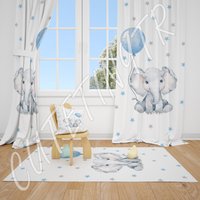 Elefant Ballon Und Sterne Baby Jungen Gardinen Kinderzimmer Fenster von CuteTinyTr