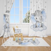 Elefant Und Sterne Baby Jungen Gardinen Kinderzimmer Fenster von CuteTinyTr