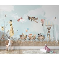 Große Giraffe Skunk Vögel Fuchs Bär Igel Tapete Kinderzimmer Wand Wandbild Selbstklebend Peel & Stick Abnehmbar von CuteTinyTr