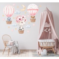 Heißluftballon Und Safari Tiere Wandtattoa Kinderzimmer Aquarell Baby Mädchen von CuteTinyTr