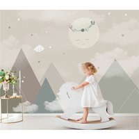 Mond Und Berge Kinderzimmer Tapete Selbstklebend Wand Wandbild Abnehmbare Wanddekoration von CuteTinyTr