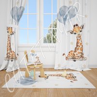 Niedliche Giraffe Und Luftballons Baby Jungen Zimmer Vorhang Kinderzimmer Vorhänge Fenster von CuteTinyTr