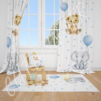Niedlicher Elefant Löwe Und Luftballons Baby Jungen Zimmer Vorhänge Kinderzimmer Fenster von CuteTinyTr