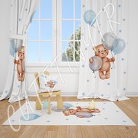 Niedlicher Teddybär Und Luftballons Baby Jungen Zimmer Vorhang Kinderzimmer Vorhänge Fenster von CuteTinyTr