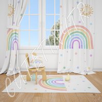 Pastell Regenbogen Und Sonne Baby-Mädchen Raum Vorhang Kinderzimmer Vorhänge Fenster von CuteTinyTr