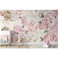 Rosa Und Weiße Pfingstrose Florals Wallpaper Selbstklebend Schälen Aufkleben Kinderzimmer-Wanddekor von CuteTinyTr