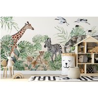 Safari Tiere Kinder Tapete Schälen Und Aufkleben Wildlebende Wandbild von CuteTinyTr