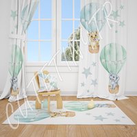 Süßer Elefant Und Löwe, Heißluftballons Baby Junge Zimmer Vorhang Kinderzimmer Vorhänge Fenster von CuteTinyTr