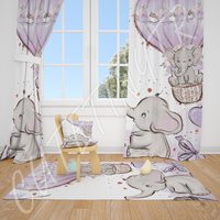 Süßer Elefant Und Luftballons Baby Mädchenzimmer Teppich, Lampenschirm, Kissenbezug von CuteTinyTr