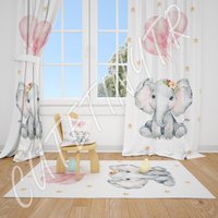 Süßer Elefant Und Luftballons Baby Mädchenzimmer Teppich, Lampenschirm, Kissenbezug von CuteTinyTr