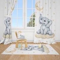 Süßer Elefant Und Mond Baby Jungenzimmer Teppich, Kissenbezug, Lampenschirm von CuteTinyTr