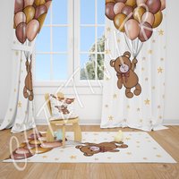 Süßer Teddybär Luftballons Und Sterne Baby Jungen Gardinen Kinderzimmer Fenster von CuteTinyTr