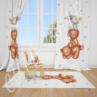 Teddy Bär Hase Und Sterne Baby Jungen Zimmer Vorhang Kinderzimmer Vorhänge Fenster von CuteTinyTr